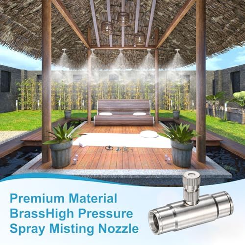 M METERXITY 20-Pack Brass Misting Nozzle Tee Kit, 0.8mm Orifice Dia. High Pressure Spray Misting Nozzle Head, Slip Connectors for 3/8 Inch Drip Irrigation Tubing Kit Outdoor [3/16" Threaded] - Image 6
