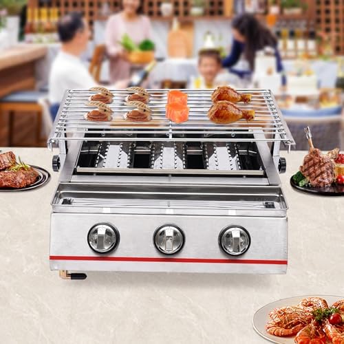 3-Burner BBQ Gas Grill, Drop-in Grill Outdoor Camping Tabletop Cooker, Rotisserie Grill Kit Barbecue Grid with Steel Cover, 2800Pa(Style 5) - Image 4