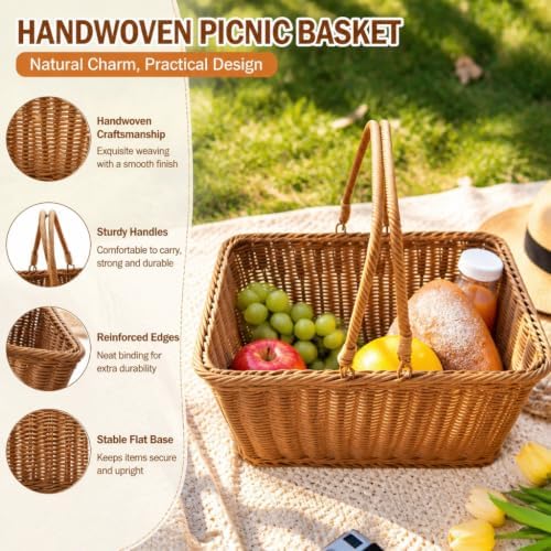 2‑Pack Large Poly Wicker Baskets, Handwoven PVC Picnic Storage with Handles - Image 4