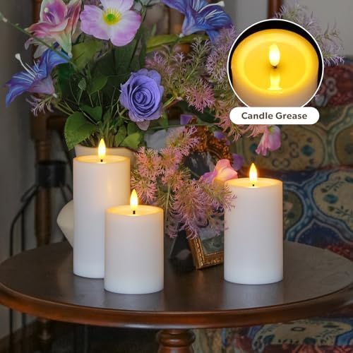 Yeelida Outdoor 6pcs Flameless Waterproof Candles with Handy Remote Control, Cycle Timer Battery Operated Candle Grease Effect LED Flickering Pillar Plastic Long Lasting (White, 3" x4" 5" 5" 6" 6" 7") - Image 4