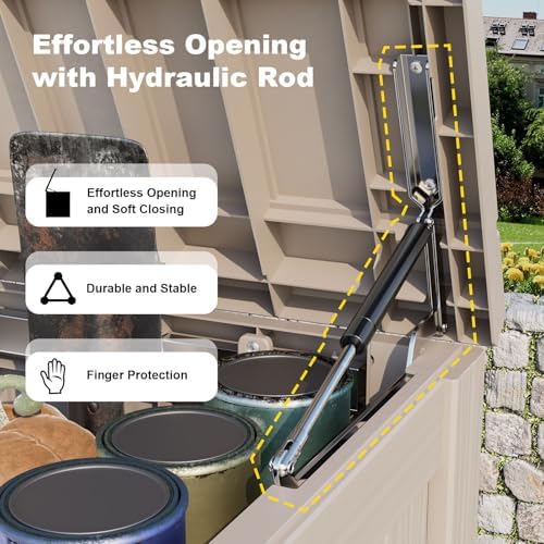 ROJIK Outdoor Storage Housing Deck Box - Waterproof Patio Furniture, Garden Tools, Cushions, Pool Accessories Storage Bench with Lockable Lid and Side Handles (Grey 200 Gal) - Image 3