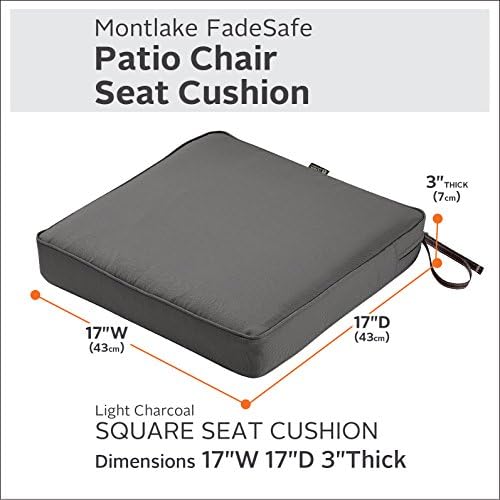 Classic Accessories Montlake Water-Resistant 17 x 17 x 3 Inch Square Outdoor Seat Cushion, Patio Furniture Chair Cushion, Light Charcoal Grey, Outdoor Cushion Cover - Image 3
