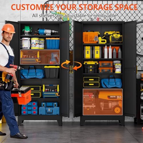 GAIOUS 75''Tall Metal Garage Storage Cabinet,File Cabinet with Door and Adjustable Shelves, Outdoor Steel Tool Cabinet for Home,Office,Warehouse,Garage,Black - Image 4