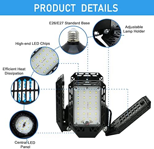 2-Pack LED Garage Light,150W Deformable Garage Ceiling Lights,15000LM, 4 Adjustable Panels, E26/E27 Shop Lights for Basement, Barn, Workshop,High Bay Light - Image 3