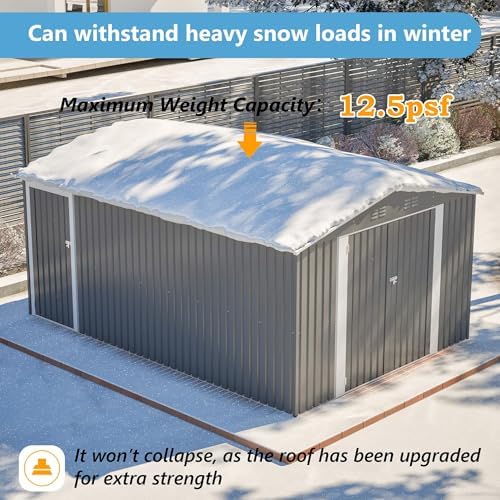 YOPTO 10x14 FT Outdoor Storage Shed,Metal Shed W/Lockable Doors & Floor Frame,Garden Tool House W/Sloped Roof & 4 Air Vents,for Backyard Patio Lawn,Light Gray - Image 6