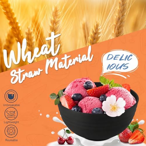 20 PCS Wheat Straw Plates and Bowls Sets,Kids Dishes Dinnerware Sets for 4,Unbreakable Kitchen Plates and Bowls Set for Travel Dishwasher & Microwave Safe Lightweight Dishes Set - BlackGrey - Image 5