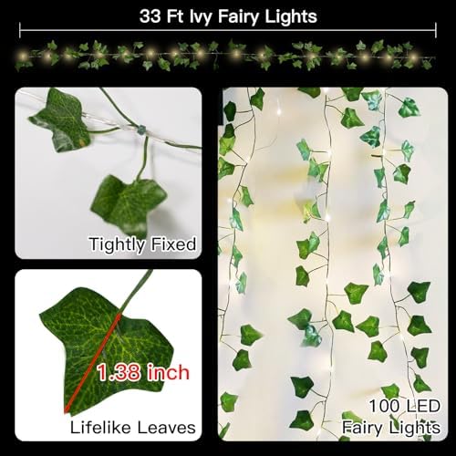 suddus 33FT 100LED Pothos Vine Fairy Lights Battery Operated Copper Wire - Image 6