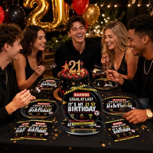 96 PCS Caution Logos 21th Birthday Party Paper Plates and Napkins 21 Years Old Party Decor Warning Sign Themed Teens 16th Dinnerware for Boys Girls 21 Years Old Birthday Gatherings Decorations - Image 6