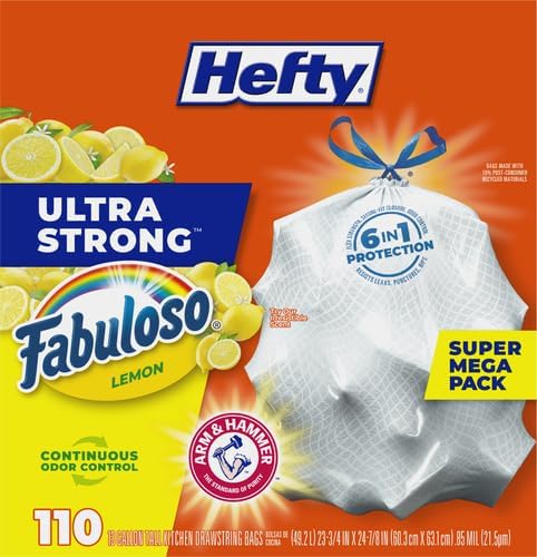 Hefty Ultra Strong 13 Gallon Trash Bags,Tall Kitchen Trash Bags 13 Gallon Size,Resist Leaks,Punctures,and Rips,Continuous Odor Control,White,Fabuloso Lemon Scent,110 Count,(Pack of 3) - Image 2