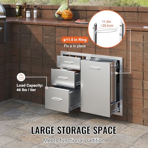 VEVOR Outdoor Kitchen Drawers 29.5"W x 22.6"H x 21.7"D Stainless Steel - Image 4