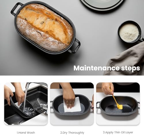 Cast Iron Loaf Pan with Lid-Bread Baking Pan for Sourdough,Pre-Seasoned Oval Dutch Oven, 9 x 5-4/5 Inch Loaf Pans for Homemade,Heavy Duty with Even Heating - Image 5