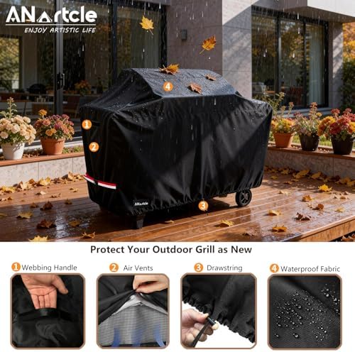 ANartcle Water-Resistant 80 Inch BBQ Grill Cover,600D Heavy Duty Waterproof All Weather Large Grill Cover for Outdoor Grill,Suitable for Weber, Brinkmann and More,80" L x 26" W x 48" H Black - Image 4