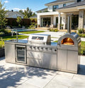 112" Outdoor Kitchen Island,Stainless Steel Propane BBQ Grill with Standalone Side Burner Pizza Oven, Rotisserie, Refrigerator, Granite Countertop, Storage Cabinets & Drawers 108000 BTU. by INOTEVERITORY
