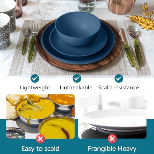 Teivio 32-Piece Plates and Bowls Sets for 8, Autumn Blue Dinnerware Sets - Image 4
