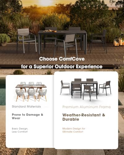 Outdoor Dining Set for 4, Aluminum Patio HDPS Outdooor Table and Chairs Set with Umbrella Hole, All Weather Patio Furniture Set, 5 Peice Patio Dining Table Set (Charcoal) - Image 5