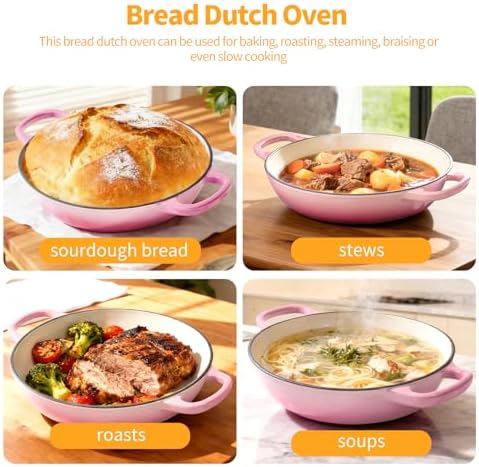 6QT Enameled Cast Iron Pink Dutch Oven For Sourdough Bread Baking - Image 6