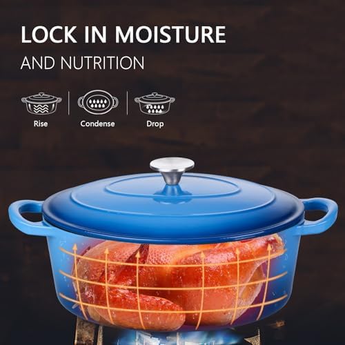 Leonyo 5-Quart Enameled Cast Iron Oval Dutch Oven Pot with Lid, Blue - Image 4