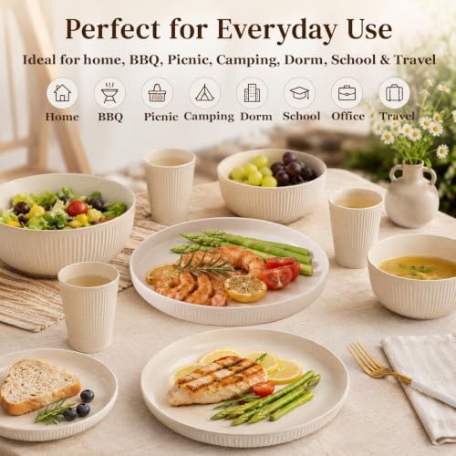 18PCS Wheat Straw Dinnerware Sets Unbreakable Reusable Dinnerware Set for 6, Microwave Dishwasher Safe Dinnerware for Outdoor Camping Dishes - Image 4
