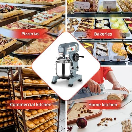 Commercial Food Mixer, 20Qt Commercial Dough Mixer, 1100W Stainless Steel Bowl Heavy Duty Food Mixer with 3 Speeds Adjustable, Dough Hook Whisk Beater Included, Perfect for Bakery Pizzeria - Image 7