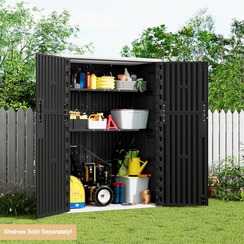 KINYING Outdoor Vertical Storage Shed,57 Cu.ft Outdoor Storage Cabinet Waterproof,Resin Sheds & Outdoor Storage Clearance for Garden,Patio,Backyard,Lockable (Black) - Image 6