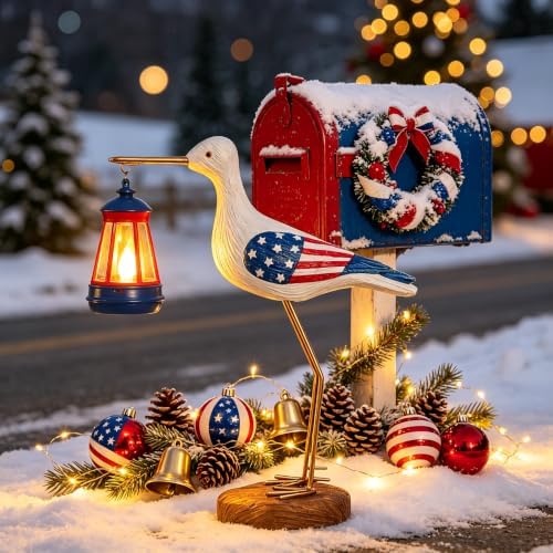 Solar Red White and Blue Seagull Statue Lights National Flag with Christmas,Housewarming Gift for Mom Women - Image 5