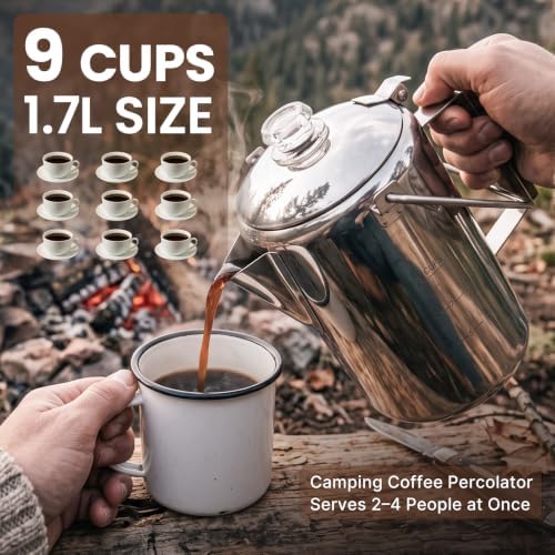 KingCamp Percolator Coffee Pot,304 Stainless Steel with Wood Handle,9 Cup - Image 6