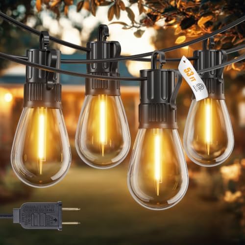Minetom 53FT Outdoor String LED Patio Lights Waterproof,Shatterproof S14 Vintage Edison Bulbs,Commercial Grade Outside Hanging Lights Waterproof for Porch Deck Garden Backyard Balcony Cafe Bistro by Minetom