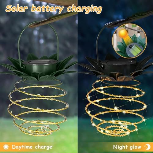 JHPGEOE 4 Pack Outdoor Solar Hanging Lantern Lights - 60LED Waterproof Solar Pineapple Light Outdoor for Garden,Yard Porch Lawn Backyard Landscape Pathway Patio Outside Gardening - Image 5