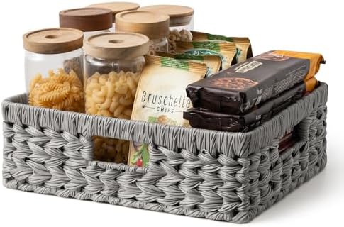 GRANNY SAYS Wicker Storage Baskets for Shelves, Waterproof Gray Baskets by GRANNYSAYS
