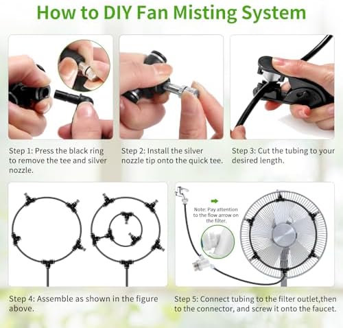 Outdoor Misting Cooling System,49FT (15M) Misting Line + 3/4” Threaded Adapter + 13 Adjustable 360° Nozzles, Garden, Greenhouse, Misters for Outside Patio - Image 4