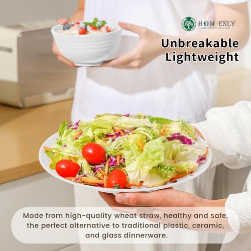 Homienly Wheat Straw Dinnerware Sets - 16 PCS Unbreakable Dinner Plates,Dessert Plates,Cereal Bowls,Drinking Cups,Dishes Sets for 4，Reusable Dishwasher & Microwave Safe for Kitchen - White - Image 5