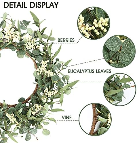 Pinkpum 20'' Eucalyptus Wreath for Front Door Porch Decor, Spring Summer - Image 2