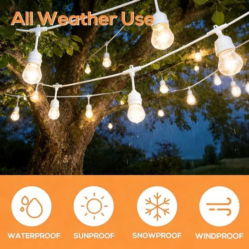 SUNTHIN 50FT White Outdoor String Lights with 16 1W LED Bulbs - Image 3