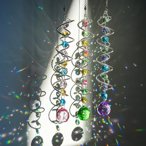 Set of 3 Crystal Suncatcher Spiral Wind Spinner Gazing Ball Decor - Image 3