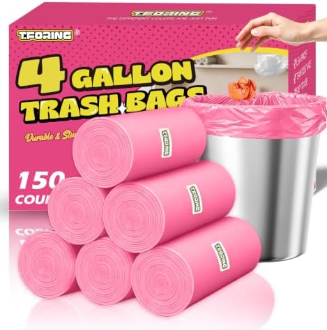 Small Trash Bags 4 Gallon, 0.86 Mil, Unscented, Pink, 150 Count by TFORING%C2%AE