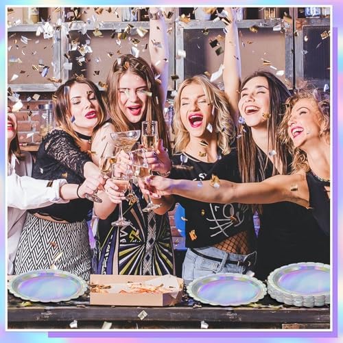 NatNarr 30 Pack Iridescent Plates, 9" Holographic Dessert Cake Plates - Image 6