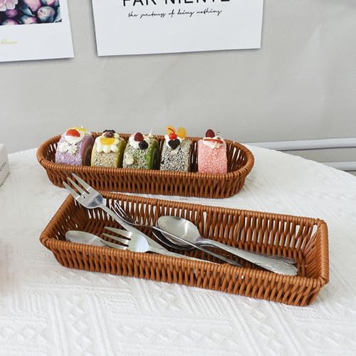 Silverware Organizer Basket, Outdoor Dining Cutlery Baskets, Small Wicker Bread Cracker Basket, Stackable Wicker Storage Baskets for Spoons Forks Knives Stationery (Oval) - Image 5