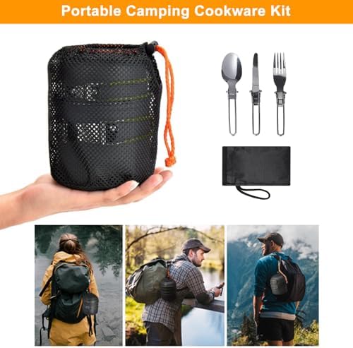 Camping Cookware Mess Kit Backpacking Pot Gear Camping Cooking Pots and Pans Set Camp Kitchen Equipment Accessories Green - Image 3