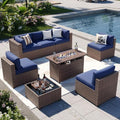 Aoxun Patio Furniture Sets, 8-Piece Outdoor Patio Furniture with 44'' Propane Gas Firepit Table, Wicker Outdoor Conversation Set Sectional Sofa for Backyard, Poolside, Garden by Aoxun