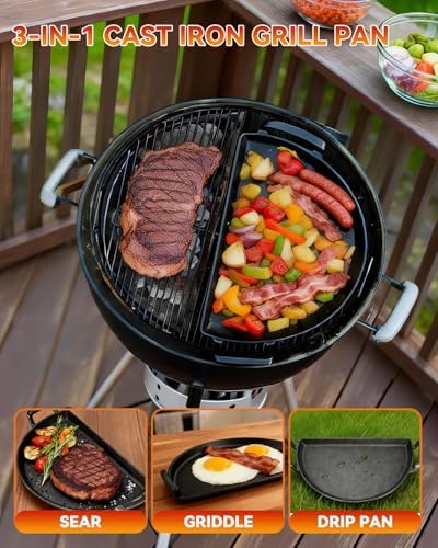 Cast Iron Drip Griddle Pan for 22" Weber Kettle Grill, Griddle Insert - Image 3