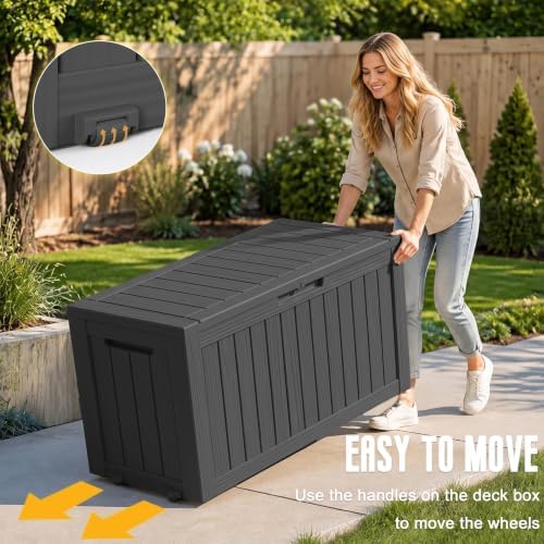 DRATO 100 Gallon Waterproof Deck Box Outdoor Storage Box with Wheels Black - Image 3