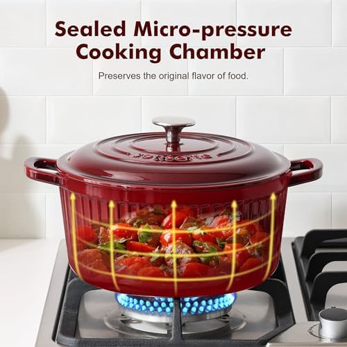SENSARTE 6.5QT Enameled Cast Iron Dutch Oven Pot with Lid&Cotton Potholders - Image 4