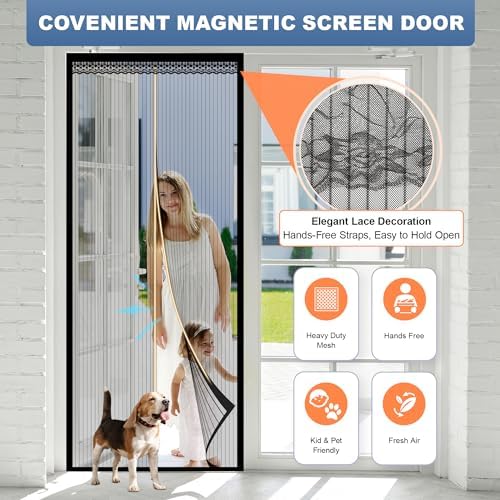 METAONLY Magnetic Screen Door Mesh, Works for Patio, Sliding Door, Keeps Bug Mosquito Out, Fresh Air Flow, Fits 30" x 80" Door - Curtain Size 32" x 82", Black with Lace - Image 3