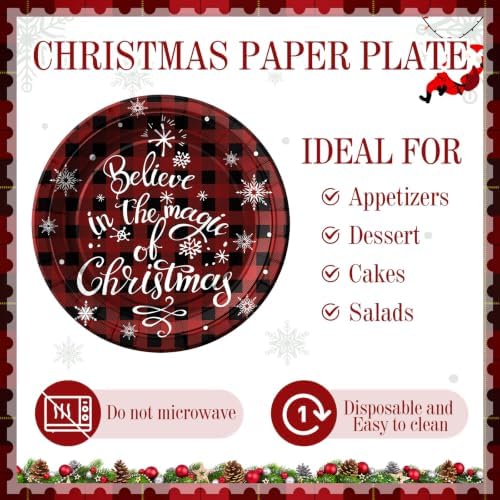 Rtteri 100 Pcs Christmas Paper Plates Disposable 9 Inch Buffalo Plaid Plate - Image 4