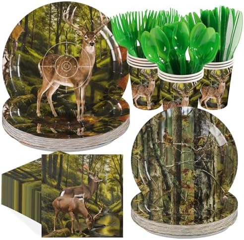 168Pcs Deer Hunting Party Decorations, Serves 24 by Greencian