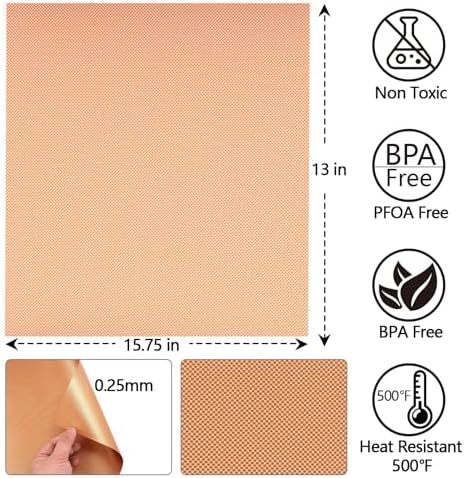 Copper Grill Mats for Ourdoor Grill Set of 6,Heavy Duty Non-Stick BBQ Grill Mats,Reusable & Easy to Clean for Gas,Charcoal & Electric Grills-15.75 x 13 Inch - Image 3