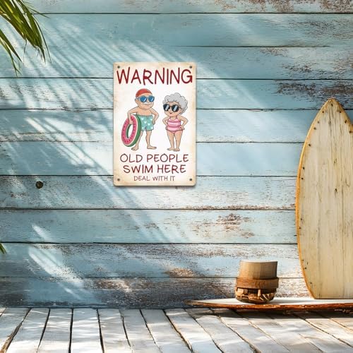 BEASTZHENG Funny Pools House Metal Tin Sign Old People Swim Here Pool Rules - Image 4