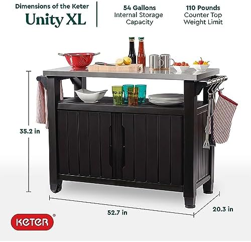 Keter Outdoor Rolling Table Cart for Food Prep, Storage, Dark Brown - Image 2