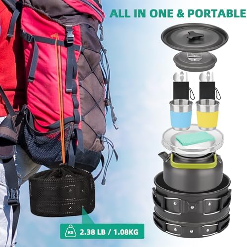 17pcs Camping Cookware Kit, Nonstick Pots Pans and Kettle Set - Image 5