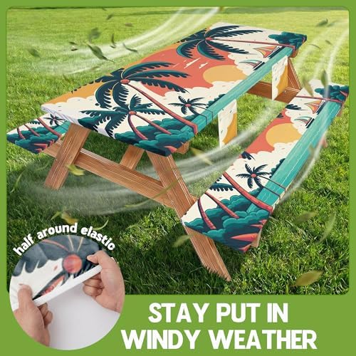 Picnic Table Cover with Bench Covers Table Cloth Tablecover Camping Essentials Camp Tools Camper Ideas Outdoor Beach Summer Accessories Must Haves Motorhome Trailer Road Trip Tent Rv Travel Supplies - Image 3